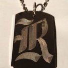 OLD English Font Initial Alphabet Letter R - Dog Tag w/ Metal Chain Necklace