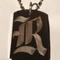 OLD English Font Initial Alphabet Letter R - Dog Tag w/ Metal Chain Necklace