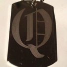 OLD English Font Initial Alphabet Letter Q - Dog Tag w/ Metal Chain Necklace