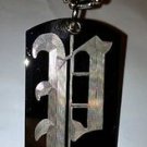 OLD English Font Initial Alphabet Letter P - Dog Tag w/ Metal Chain Necklace