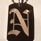 OLD English Font Initial Alphabet Letter N - Dog Tag w/ Metal Chain Necklace