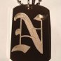 OLD English Font Initial Alphabet Letter N - Dog Tag w/ Metal Chain Necklace