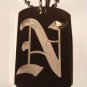 OLD English Font Initial Alphabet Letter N - Dog Tag w/ Metal Chain Necklace