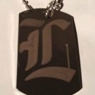 OLD English Font Initial Alphabet Letter L - Dog Tag w/ Metal Chain Necklace