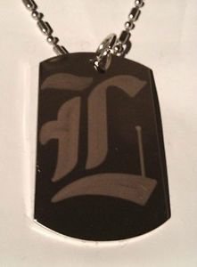 OLD English Font Initial Alphabet Letter L - Dog Tag w/ Metal Chain Necklace