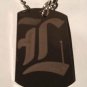OLD English Font Initial Alphabet Letter L - Dog Tag w/ Metal Chain Necklace