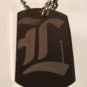 OLD English Font Initial Alphabet Letter L - Dog Tag w/ Metal Chain Necklace