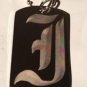 OLD English Font Initial Alphabet Letter I - Dog Tag w/ Metal Chain Necklace