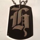 OLD English Font Initial Alphabet Letter H - Dog Tag w/ Metal Chain Necklace