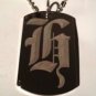 OLD English Font Initial Alphabet Letter H - Dog Tag w/ Metal Chain Necklace