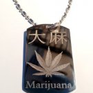 Military Dog Tag Metal Chain Necklace - Kanji Japanese Character Weed Marijuana