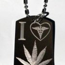 I Love Medical Marijuana Pot Leaf Heart Logo - Dog Tag w/ Metal Chain Necklace