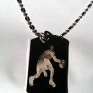 Basketball Player Dribbling Shooting Sport - Dog Tag w/ Metal Chain Necklace