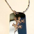 Gecko Lizard Reptile Pewter Emblem  - Dog Tag w/ Metal Chain Necklace
