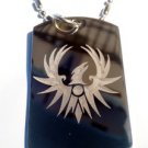 Military Dog Tag Metal Chain Necklace - Soaring Red Phoenix Bird Eagle Tattoo