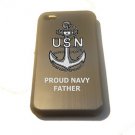 USN Proud Navy Father Engraved Logo - FITS iPhone 4 / 4s Aluminum Silver Case