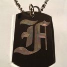 OLD English Font Initial Alphabet Letter F - Dog Tag w/ Metal Chain Necklace