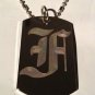 OLD English Font Initial Alphabet Letter F - Dog Tag w/ Metal Chain Necklace