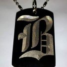 OLD English Font Initial Alphabet Letter B - Dog Tag w/ Metal Chain Necklace
