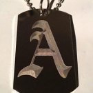 OLD English Font Initial Alphabet Letter A - Dog Tag w/ Metal Chain Necklace