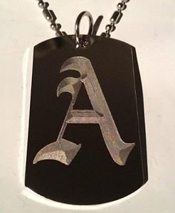 OLD English Font Initial Alphabet Letter A - Dog Tag w/ Metal Chain Necklace