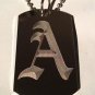 OLD English Font Initial Alphabet Letter A - Dog Tag w/ Metal Chain Necklace