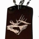 Moose Head w/ Bass Fish Silhouette Hunt Fish - Dog Tag w/ Metal Chain Necklace