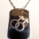 Male Male Gay Pride Logo Symbols - Dog Tag w/ Metal Chain Necklace