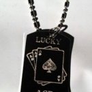 Gambling Poker Blackjack Lucky ACE Spade Card  - Dog Tag w/ Metal Chain Necklace