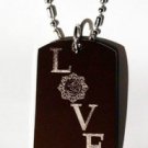 Hindu Om AUM Eternal Love Text Logo - Dog Tag w/ Metal Chain Necklace