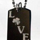 Irish Four Leaf Lucky Clover Love Text Logo - Dog Tag w/ Metal Chain Necklace