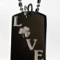 Irish Four Leaf Lucky Clover Love Text Logo - Dog Tag w/ Metal Chain Necklace