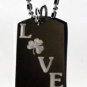 Irish Four Leaf Lucky Clover Love Text Logo - Dog Tag w/ Metal Chain Necklace
