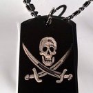 Skull Jolly Roger Cross Pirate Swords - Dog Tag w/ Metal Chain Necklace