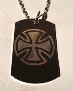Iron Cross Chopper Biker Logo Symbol - Dog Tag w/ Metal Chain Necklace