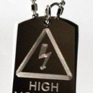High Voltage Electricity Warning Label - Dog Tag w/ Metal Chain Necklace