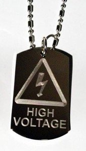High Voltage Electricity Warning Label - Dog Tag w/ Metal Chain Necklace