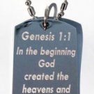 Genesis 1:1 Jesus Christ Bible Book Verse - Dog Tag w/ Metal Chain Necklace
