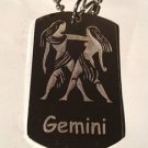 Zodiac Astrology Sign Gemini Twins  - Dog Tag w/ Metal Chain Necklace