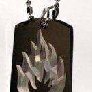 Highly Flammable Flame Warning Label - Dog Tag w/ Metal Chain Necklace