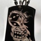 Lucky Flaming Dice Gambling Craps Game - Dog Tag w/ Metal Chain Necklace