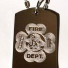 Fire Department Figherfighter Four Leaf Clover - Dog Tag w/ Metal Chain Necklace