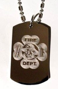 Fire Department Figherfighter Four Leaf Clover - Dog Tag w/ Metal Chain Necklace