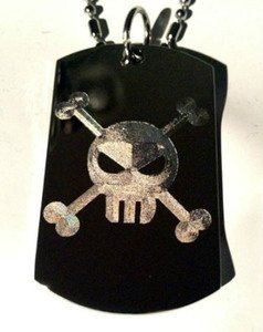 Candy Sugar Skull w Crossbones Dead Face - Dog Tag w/ Metal Chain Necklace