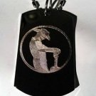 Southern Cowboy Holding Guitar Silhouette - Dog Tag w/ Metal Chain Necklace