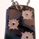 Military Dog Tag Metal Chain Necklace - Bullet Gun Shot Holes on Glass Novelty