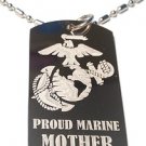 Military Dog Tag Metal Chain Necklace - Proud Marine Corps Mother USMC Logo