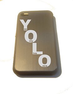 Yolo You Only Live Once Engraved Logo - FITS iPhone 4 / 4s Aluminum Silver Case