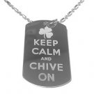 Military Dog Tag Metal Chain Necklace - Keep Calm and Chive on Lucky Clover Leaf