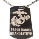 Military Dog Tag Metal Chain Necklace - Proud Marine Corps Grandfather USMC